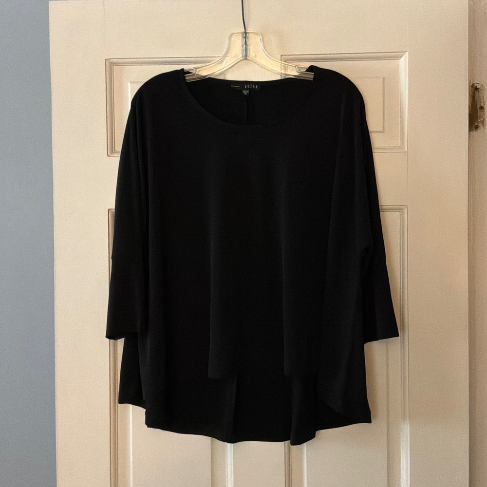 Kozan Black High Low Tunic Dolman Sleeve Top XS Lagenlook Minimalist Capsule